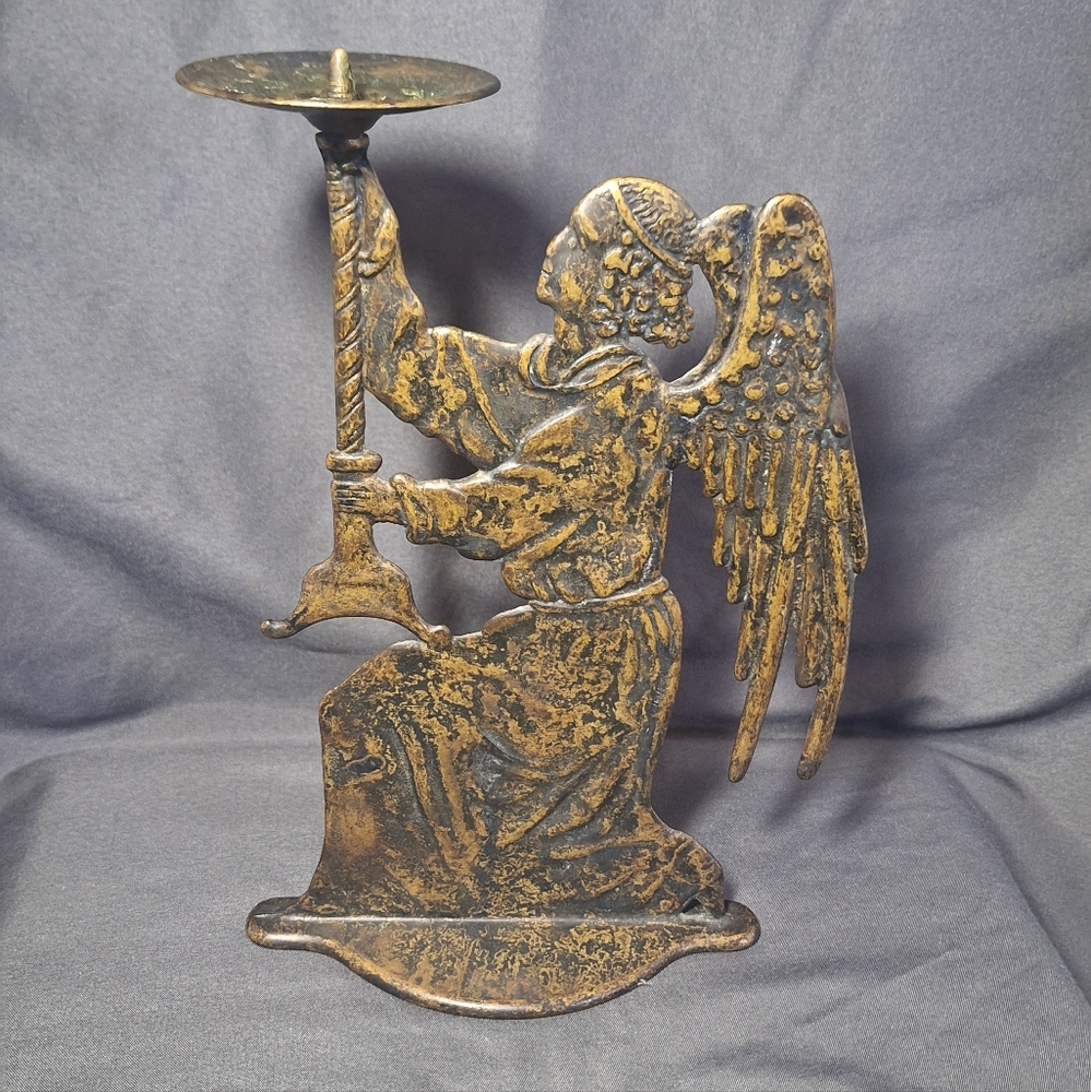 1980's Vintage Brass Kneeling Angel CandelHolder Centerpeice Mantle Christmass